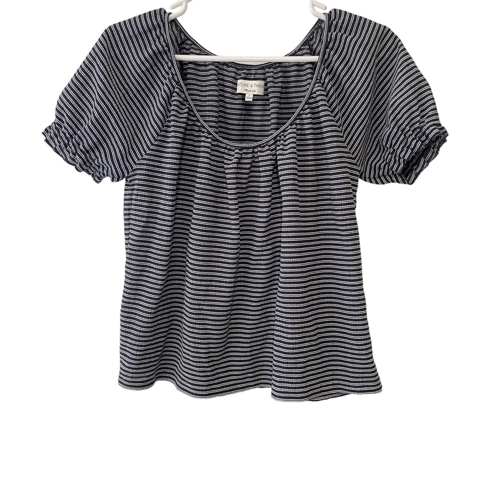 Madewell Texture & Thread Top Woman’s Size Small Peasant Style Navy White Stripe